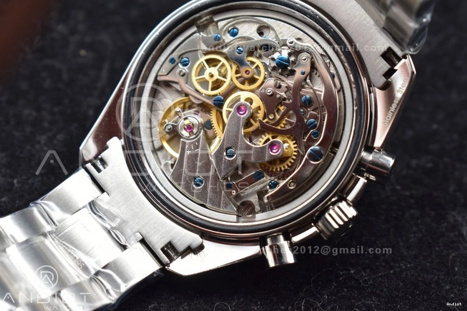 OMF on Manual Sapphire SS Transparent Winding Black with SS MoonWatch Movement Dial Chrono Speedmaster Bracelet Back Crystal 0401